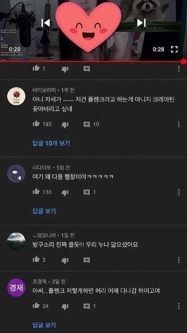 몸매 좋은 여자 유튜버의 댓글창