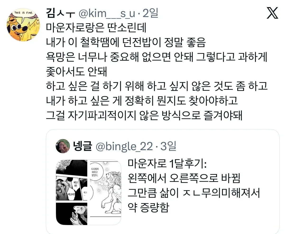 마운자로 한달후기: 왼쪽에서 오른쪽으로 바뀜.twt