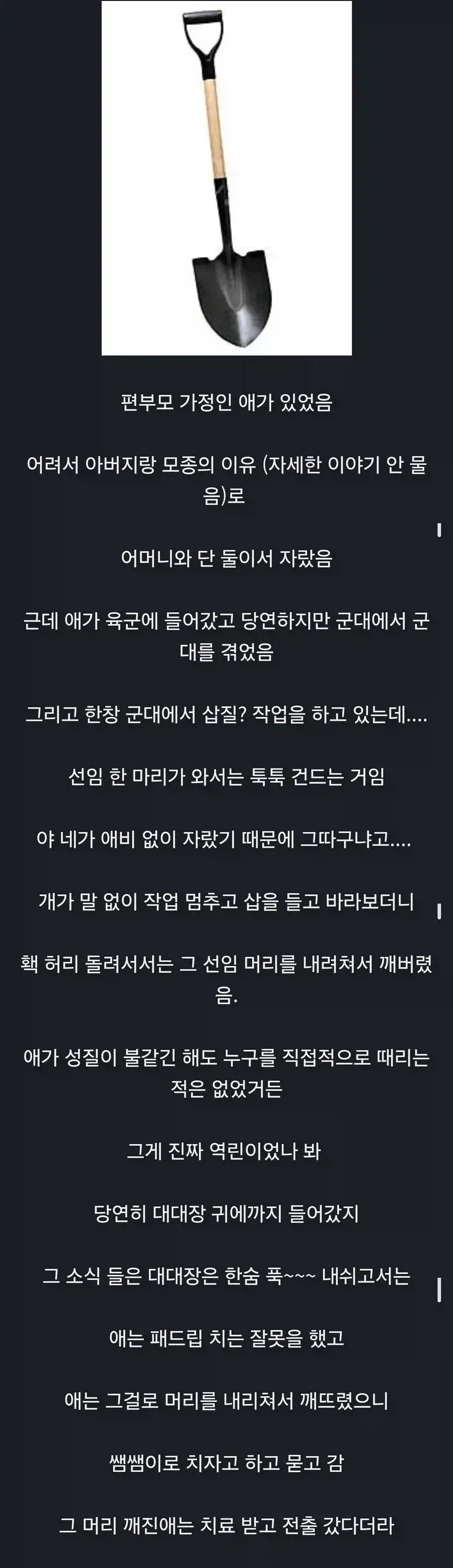 군대에서 삽으로 머리를 깨뜨린 썰