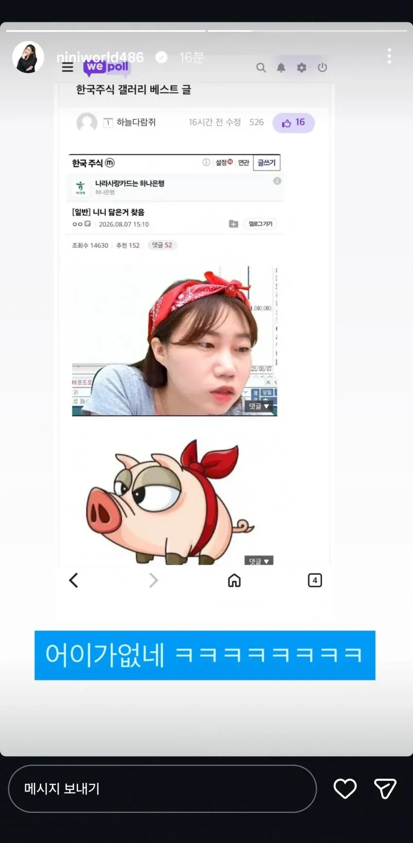 한국주식갤러리 글 보고 긁혀버린 니니.jpg