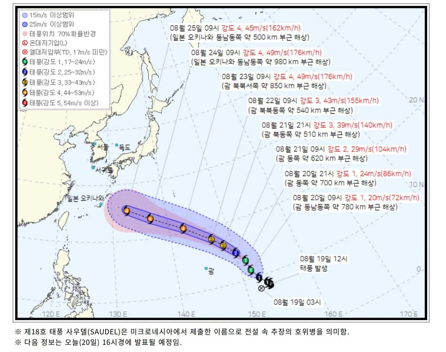 18호 태풍 사우델 예상 경로