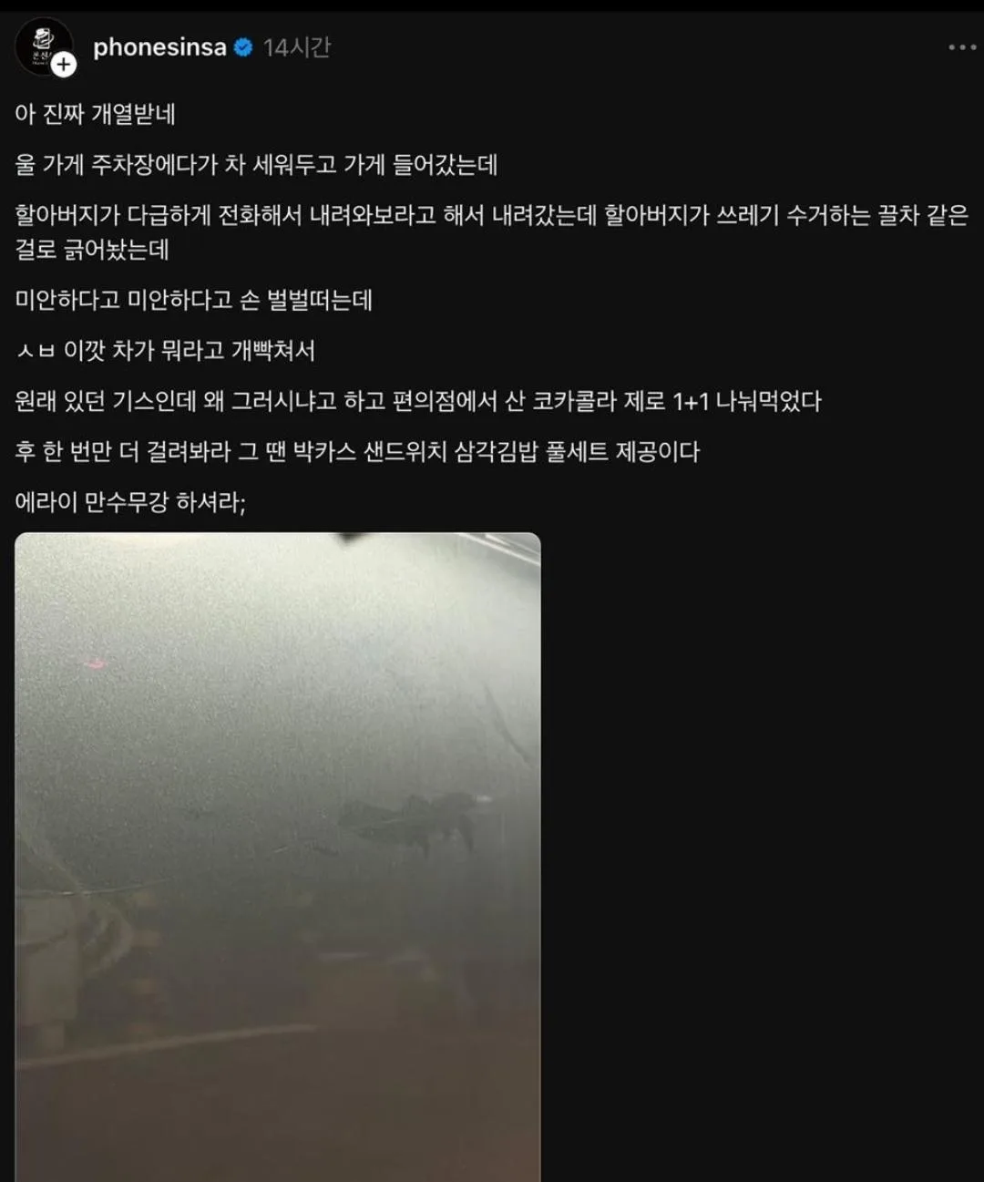 폐지수거 리어카에 긁혀서 빡친 차주