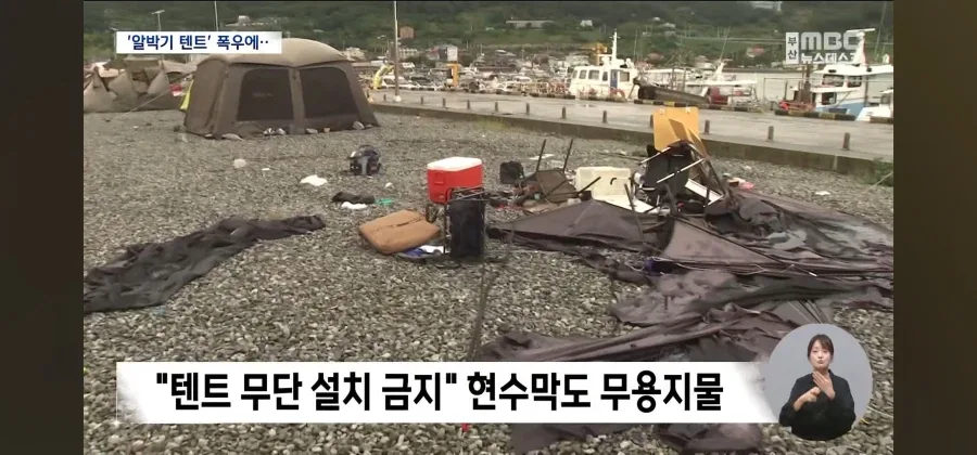 폭우에도 꿈쩍않던 알박기 텐트 근황