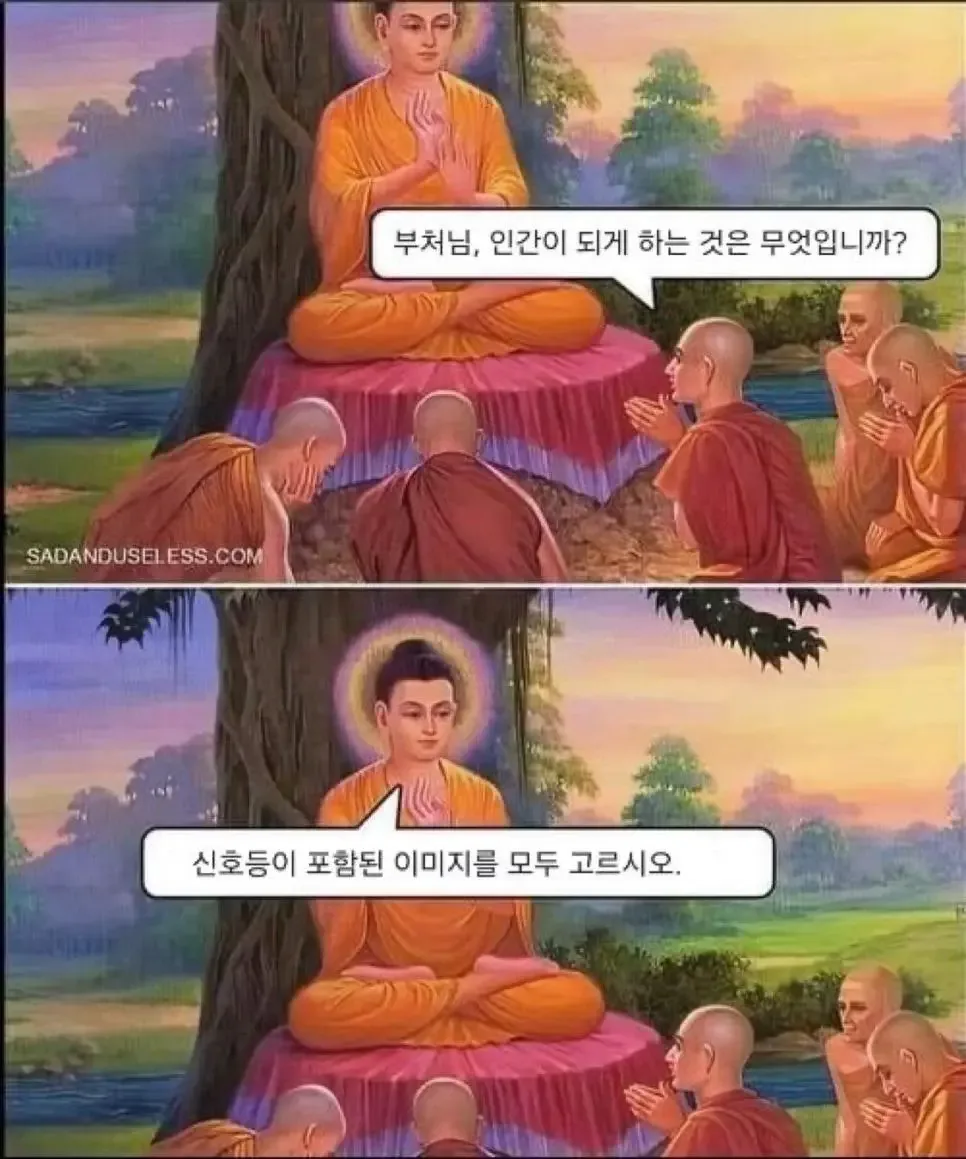 '부처님, 인간이 되게 하는것은 무엇입니까?'