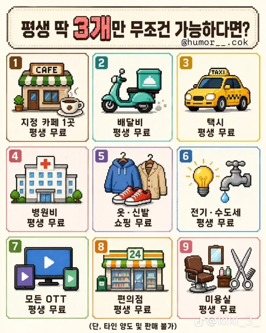 평생 3개만 무료라면?