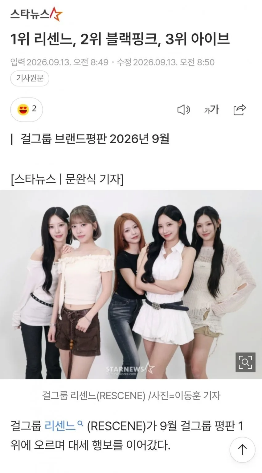 리센느 9월 걸그룹 브랜드 평판 1위