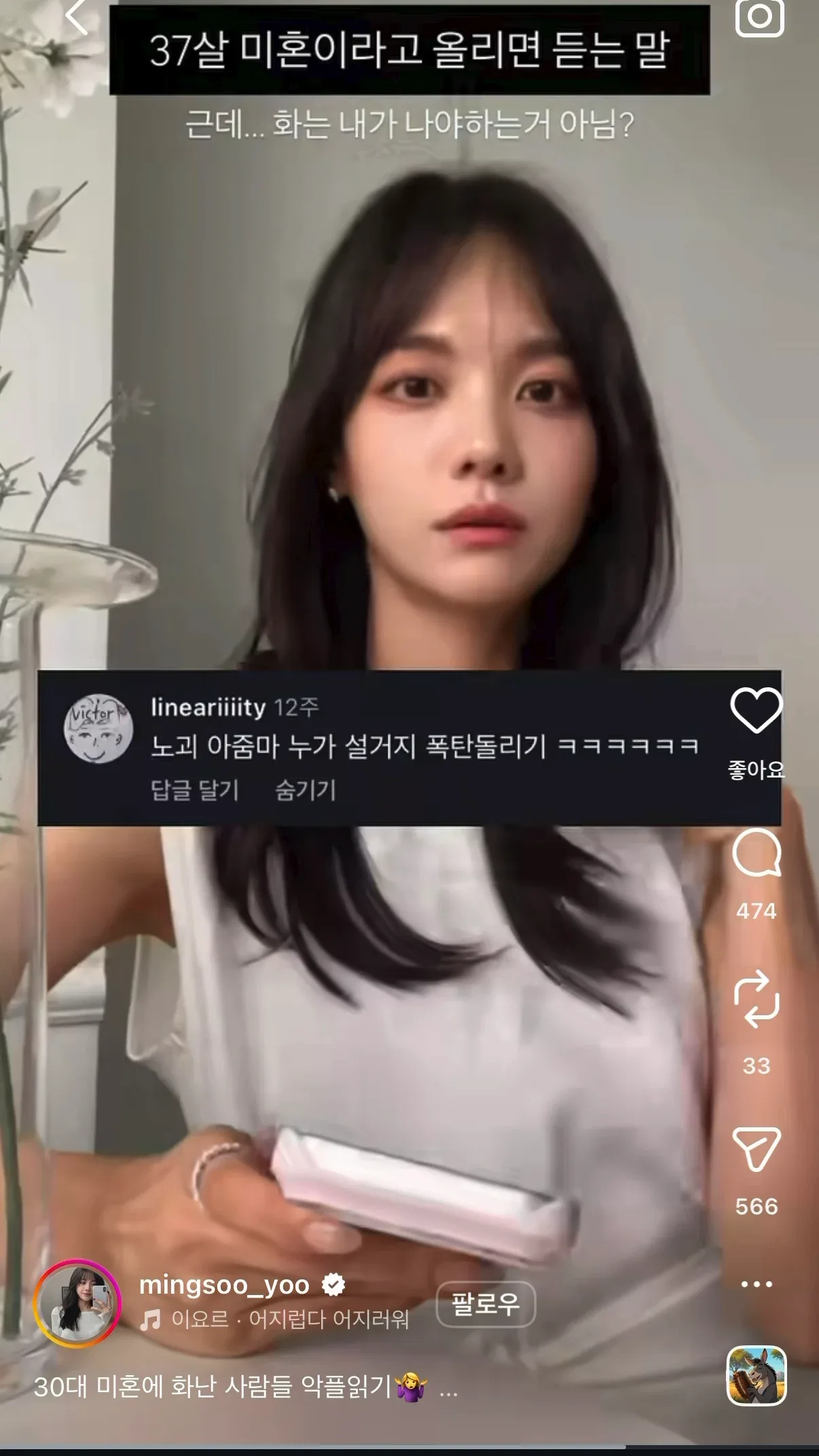 인스타에 37살 미혼이라고 올리면 듣는 말.jpg
