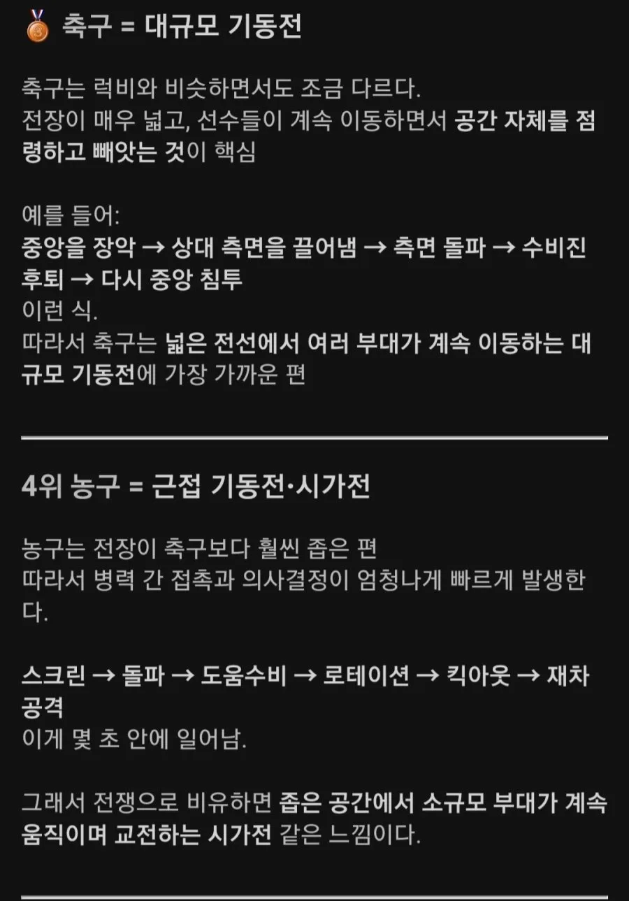 스포츠를 실제 전쟁에 비유한다면 어떤 모습일까?