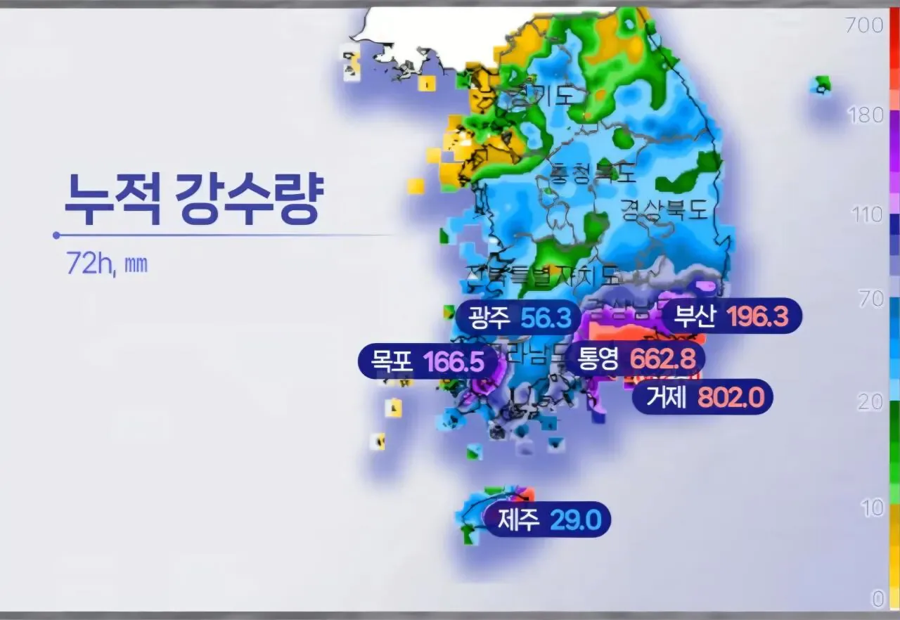 현재까지 누적 강수량..