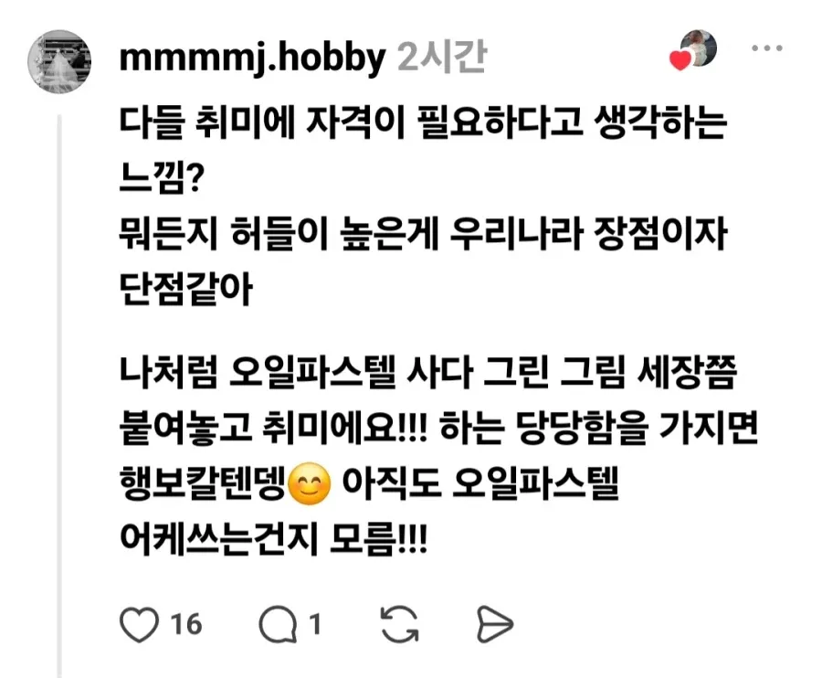 한국에서는 취미를 너무 거창하게 생각한다.jpg