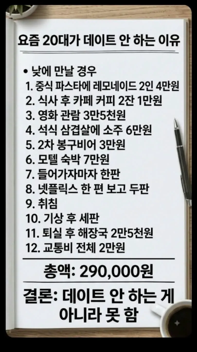 요즘 20대 데이트 비용
