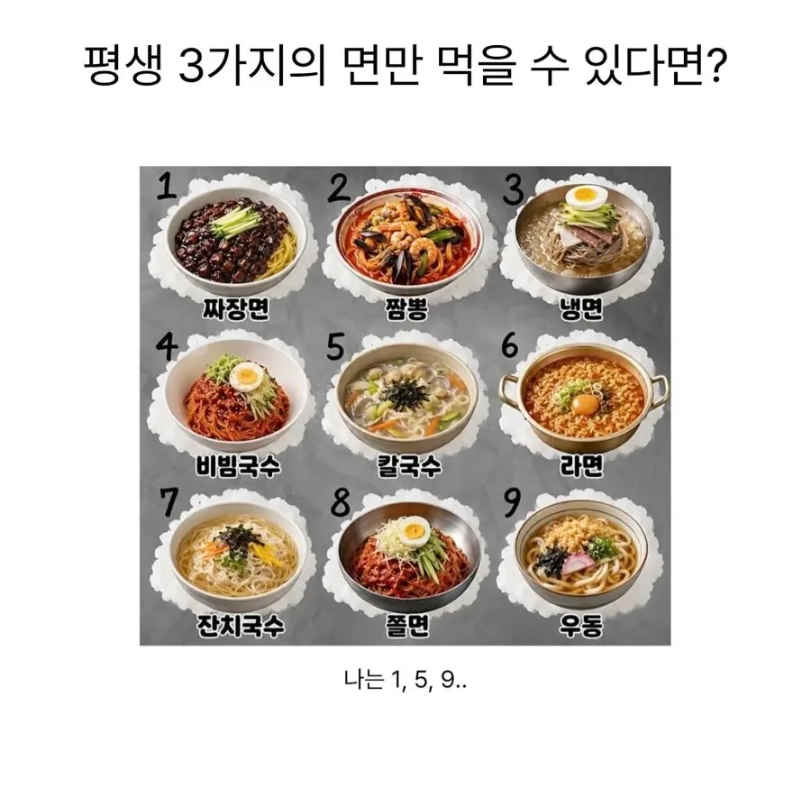 평생 3가지 종류 면만 먹을 수 있다면?
