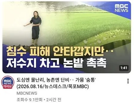 침수피해 안타깝지만 저수지 차고 논밭 촉촉