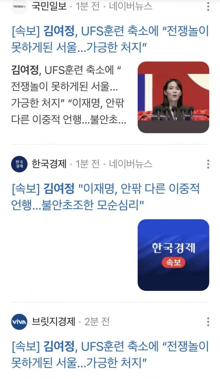 [속보] 김여정, UFS훈련 축소에 “전쟁놀이 못하게된 서울…가긍한 처지”