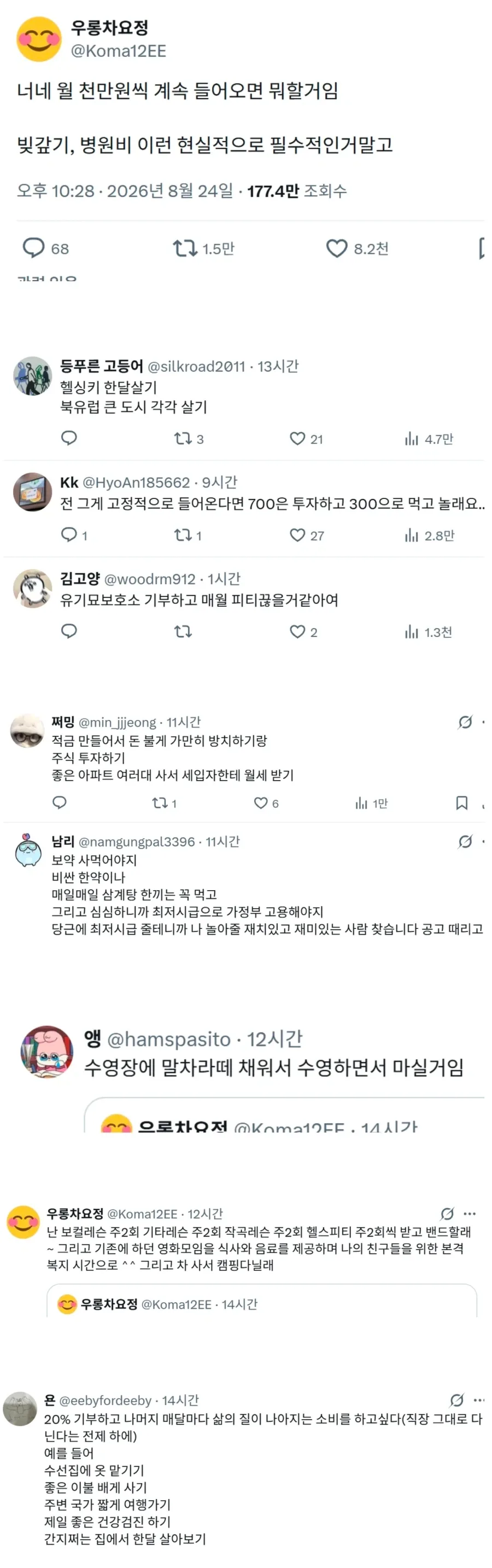너네 월 천만원씩 계속 들어오면 뭐할거임.jpg