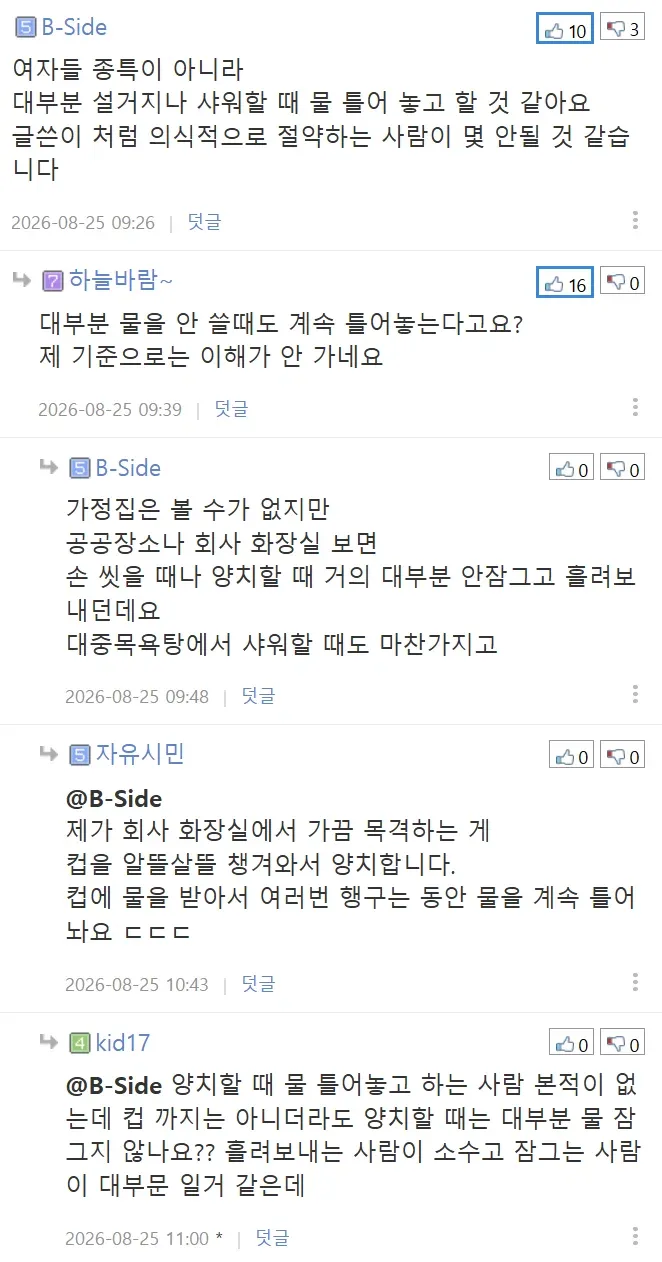 집에서 물 아껴쓰지 않는 와이프