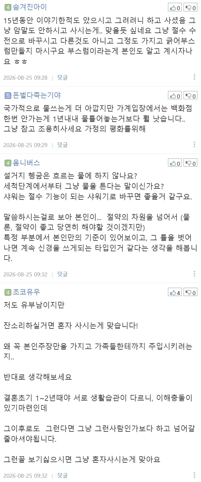 집에서 물 아껴쓰지 않는 와이프