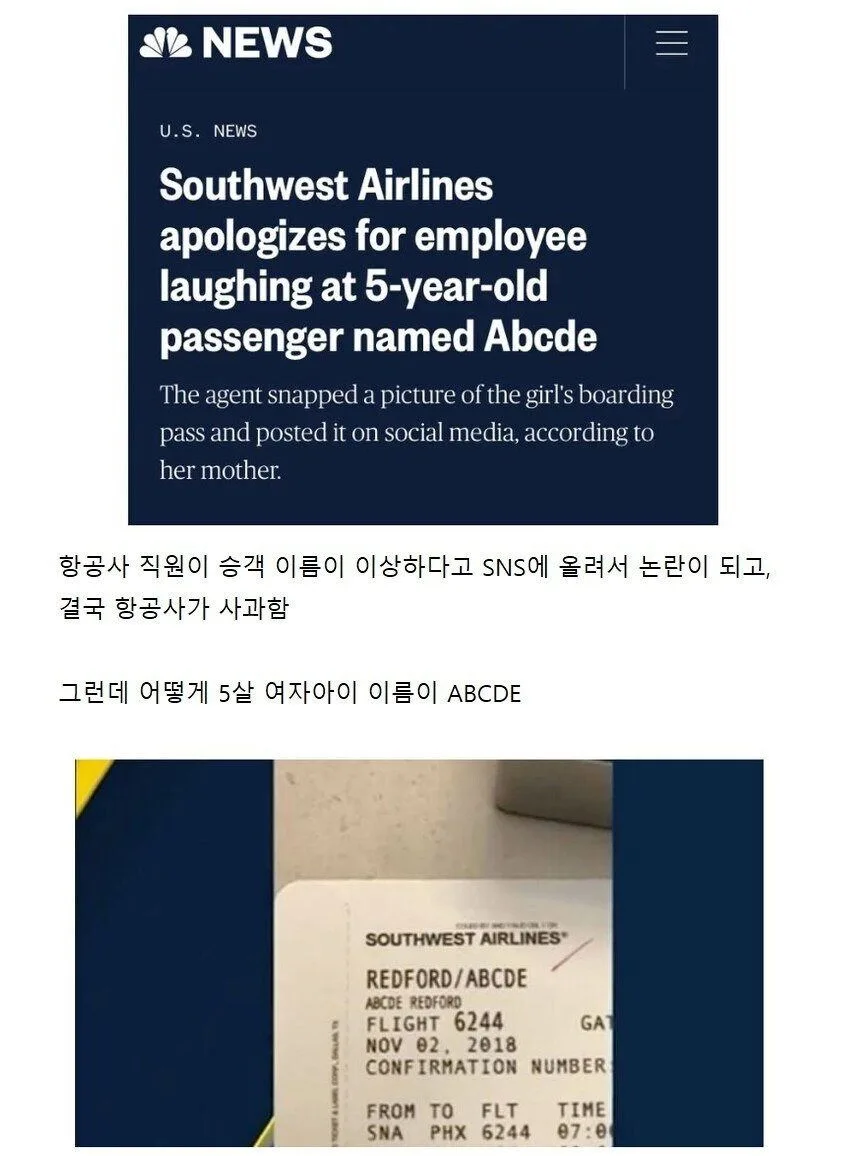 항공사 직원이 승객 이름이 웃기다고 SNS에 올려서 논란됨.jpg