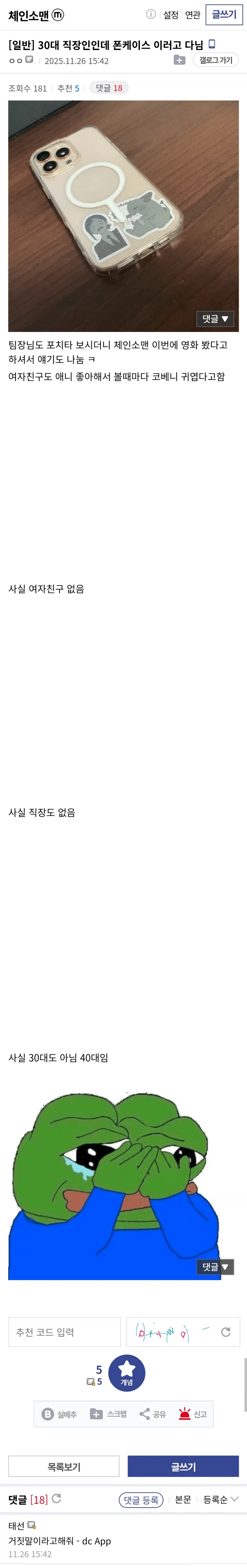 30대 직장인인데 폰케이스 이러고 다닌다