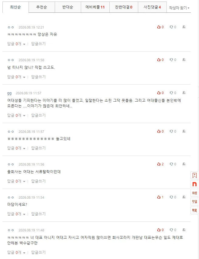 여대 출신들이 확실히 일을 잘함