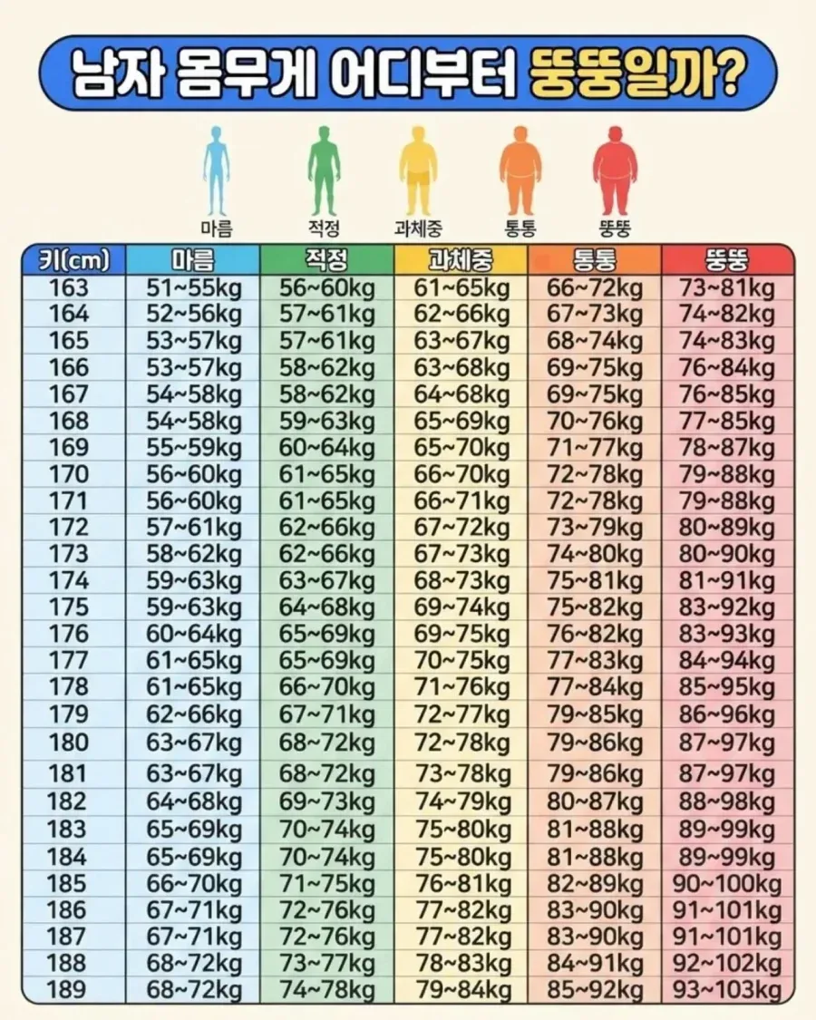 남자 몸무게 어디부터 뚱뚱일까요!