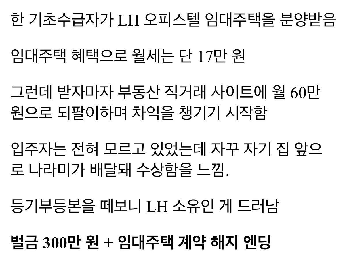 임대주택 17만 원짜리를 60만 원에 되팔이한 기초수급자의 최후