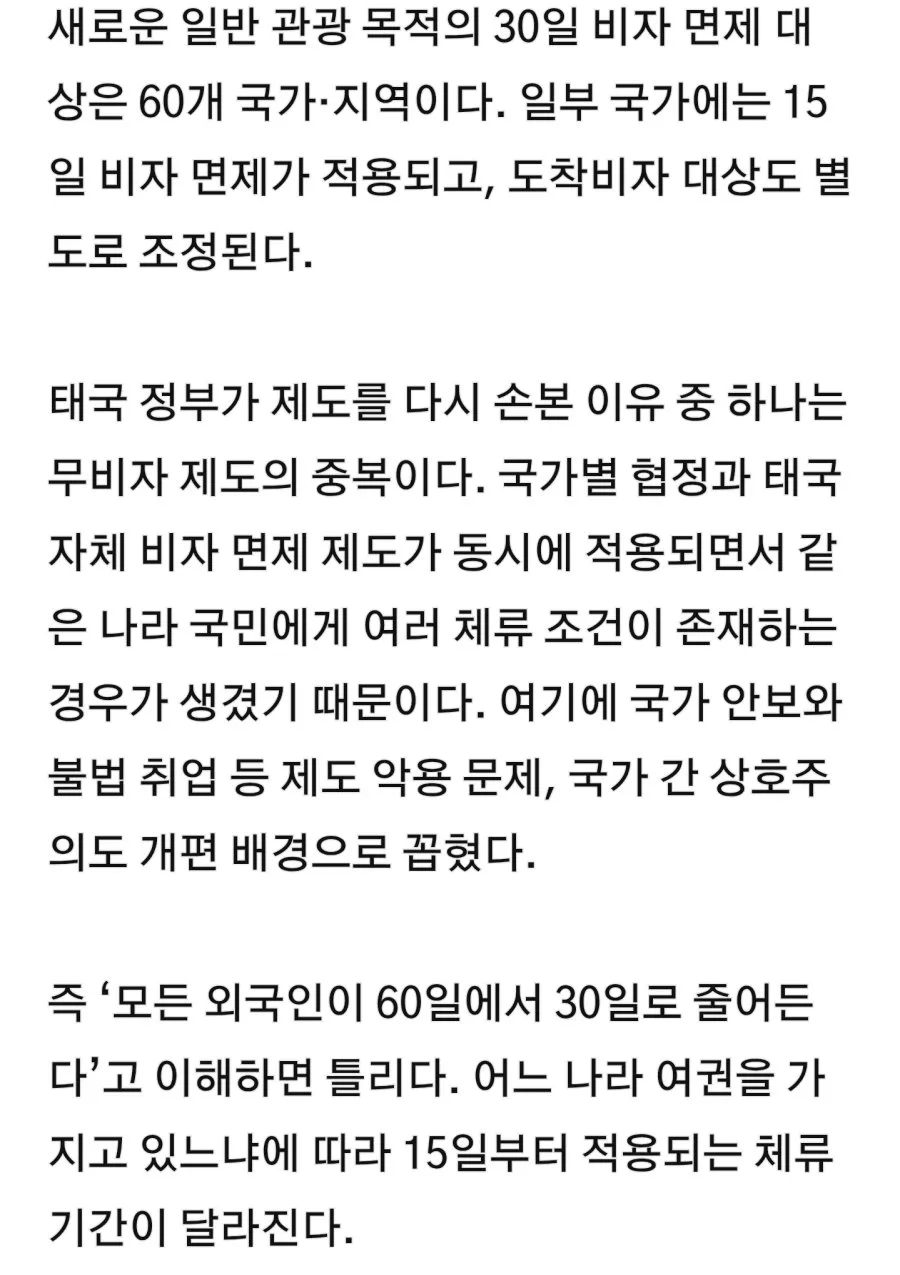 “태국 무비자 확 바뀐다”…무비자 30일 단축, 한국인은 ‘90일’