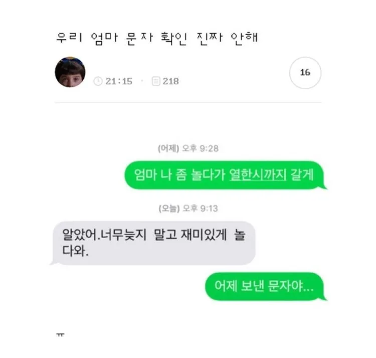 엄마 나 놀다가 11시에 갈게