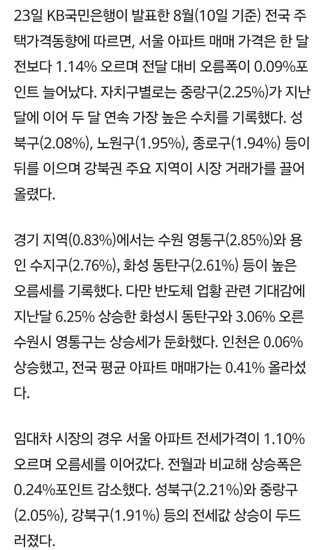 “서울 평균 아파트값 16억원 돌파… 강북권·경기 남부 상승세 지속”