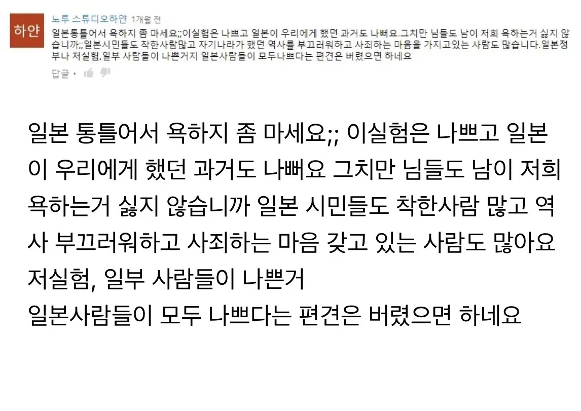 일본 731 마루타 관련 영상에 실제로 달린 유튜브 댓글들