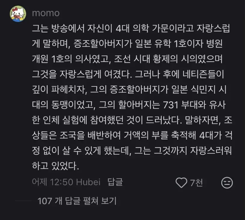 중국인이 요약한 하영 집안 내력