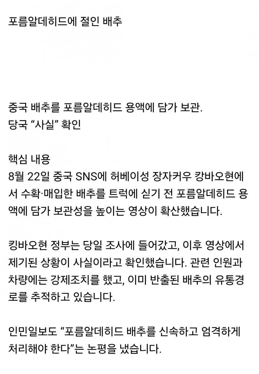 중국산 배추, 김치 절대 먹지 마세요