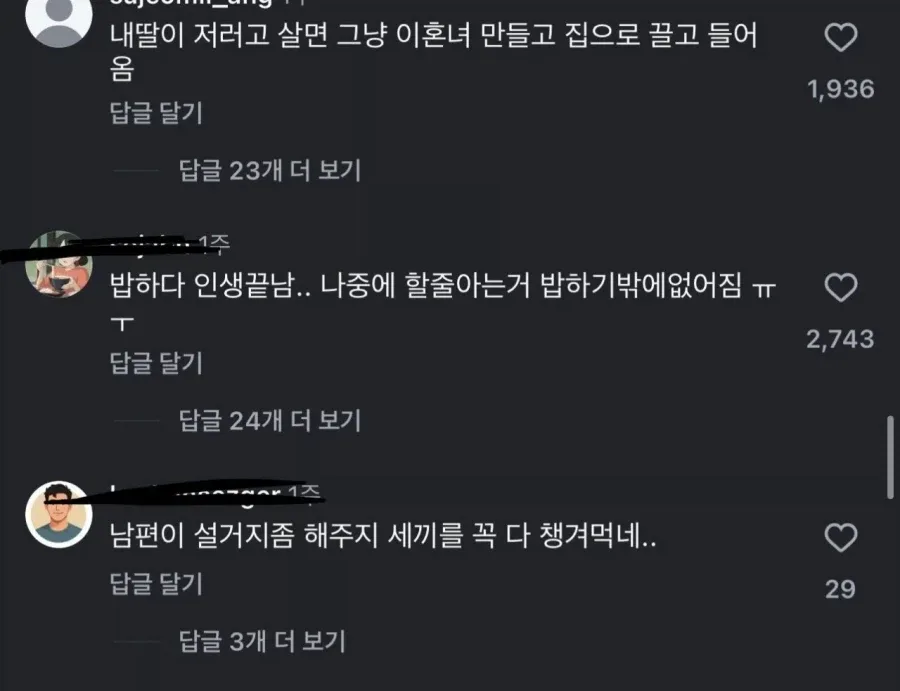 26살 주부가 남편 밥차려주는거에 분노하는 댓글들.jpg