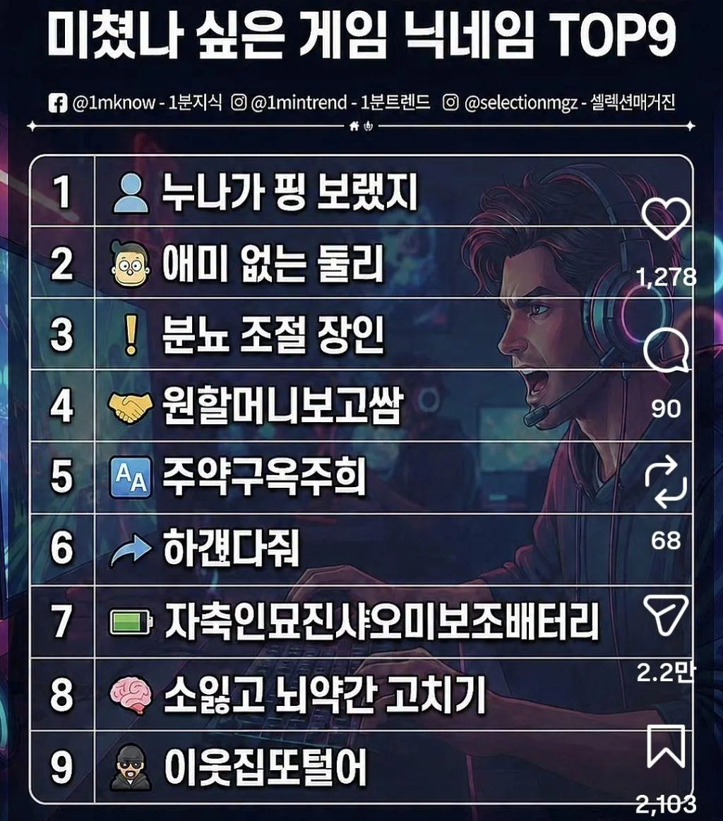 미쳤나 싶은 게임 닉네임 TOP 9
