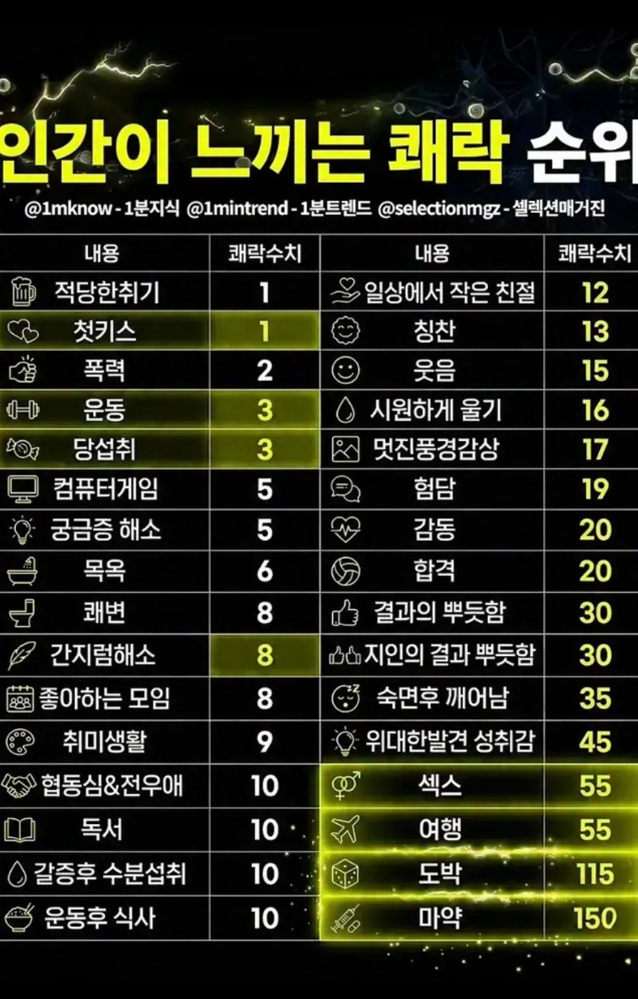 인간이 느끼는 쾌락 순위