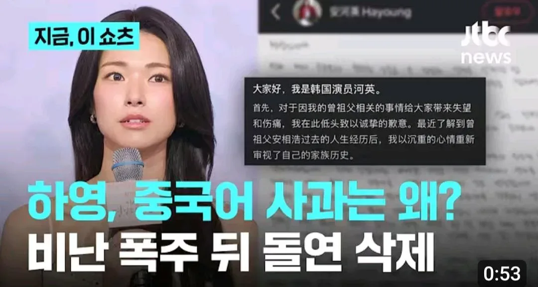 하영, 중국에도 사과문 올렸다가 욕처먹고 삭제