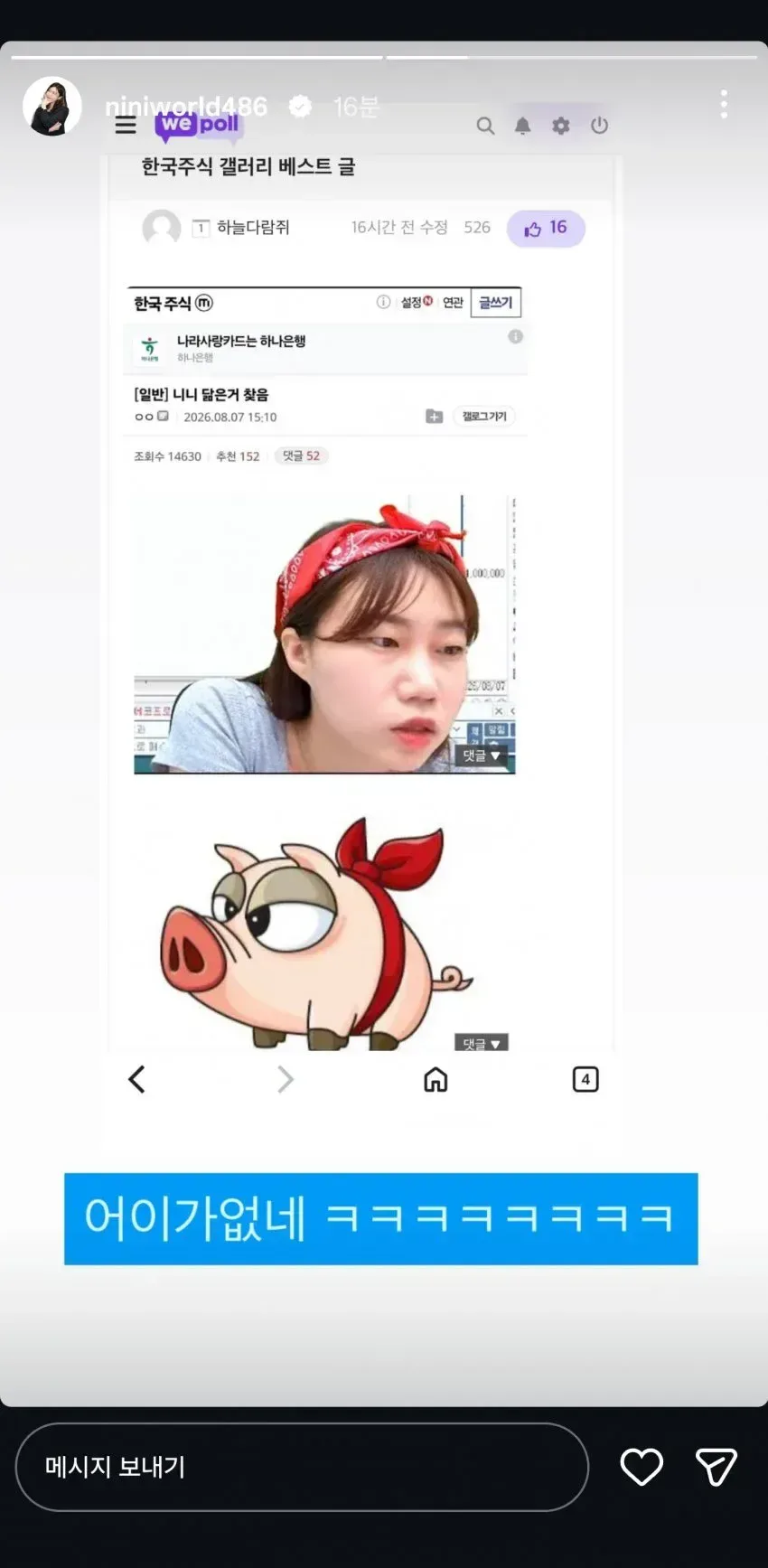 한국주식갤러리 글 보고 긁혀버린 니니.jpg