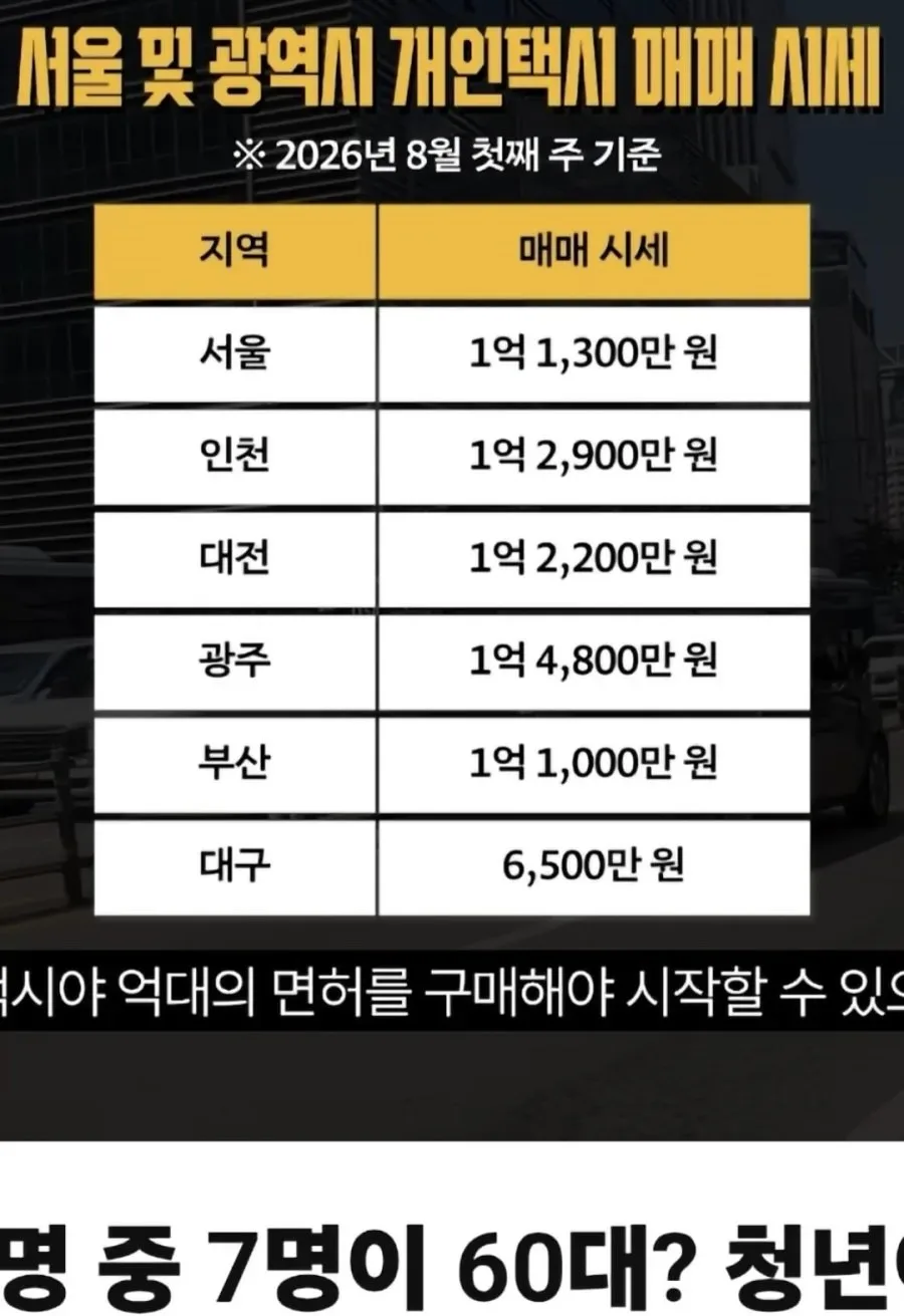 충격적인 대구 개인택시 면허 시세