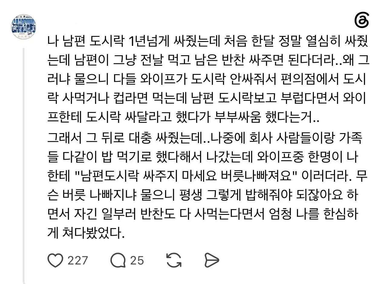 남편 도시락 싸주다가 핀잔 들은 여자