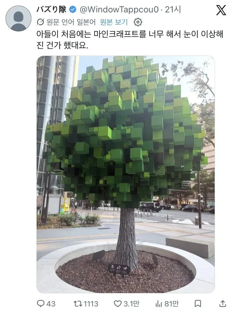마인크래프트를 너무 해서 눈이 이상해진줄 안 아들