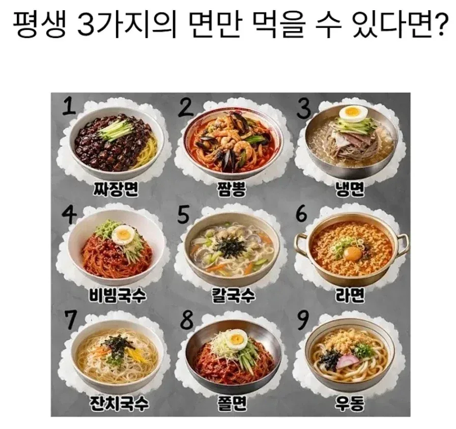 평생 3가지의 면만 먹을 수 있다면?