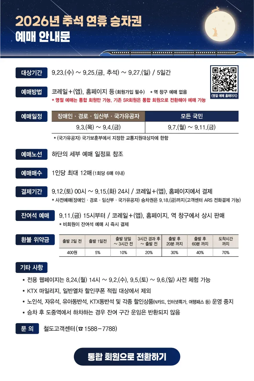 2026년 추석 연휴 승차권 예매 안내문
