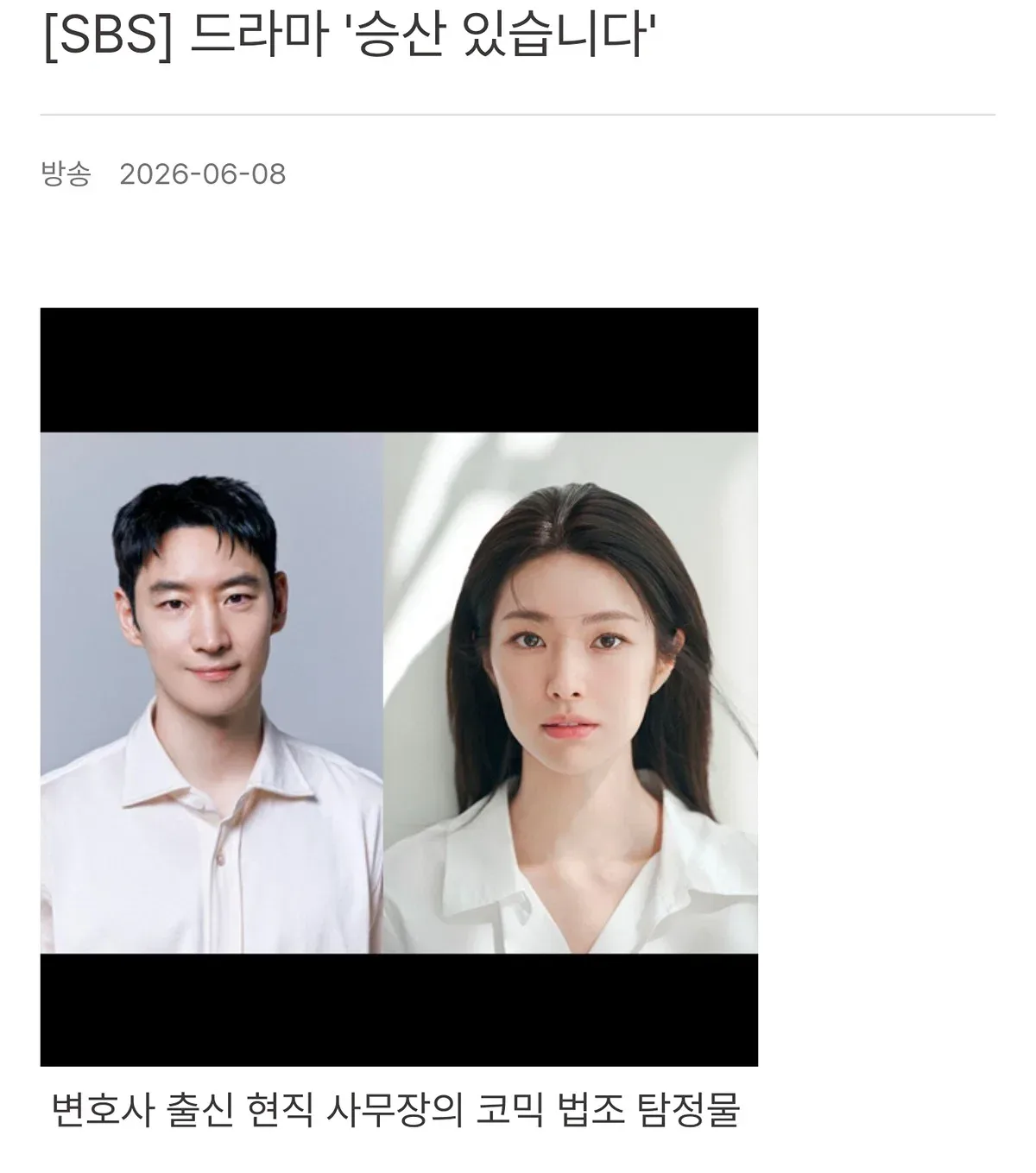 하영 드라마 'SBS 승산있습니다' 광고·협찬 모집공고 (6월작성)
