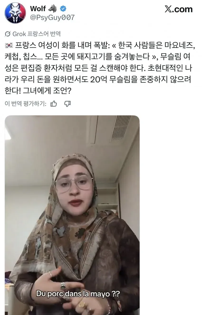 한국인은 20억 무슬림을 존중하지 않는다는 프랑스여성;;
