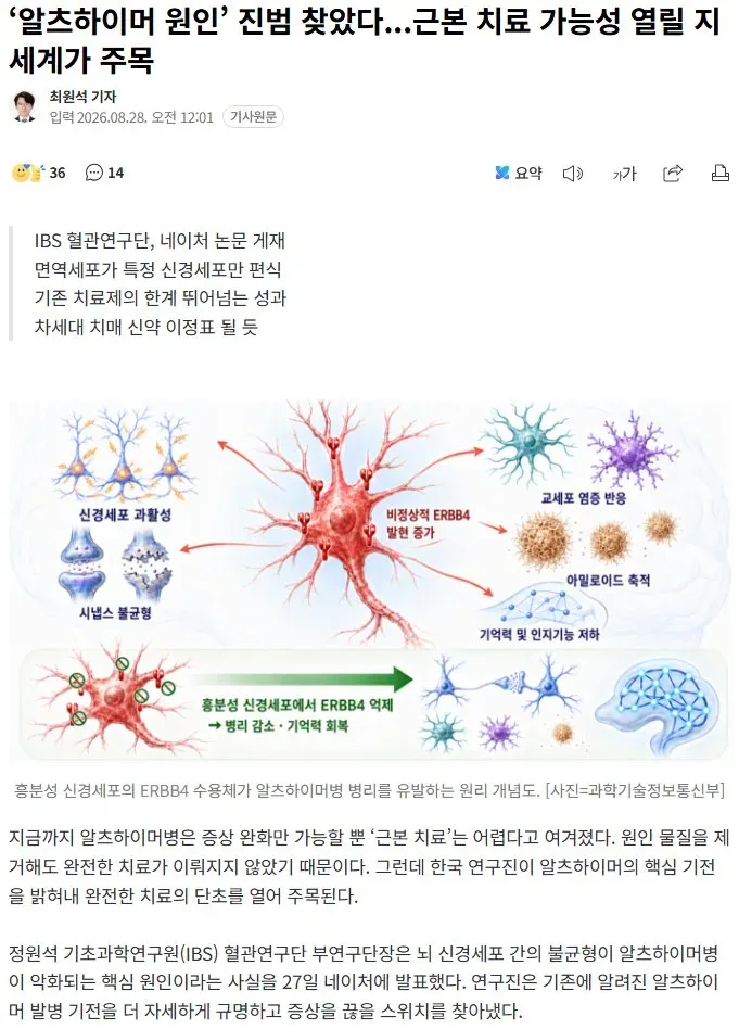 알츠하이머 근본 치료길 열렸다.news