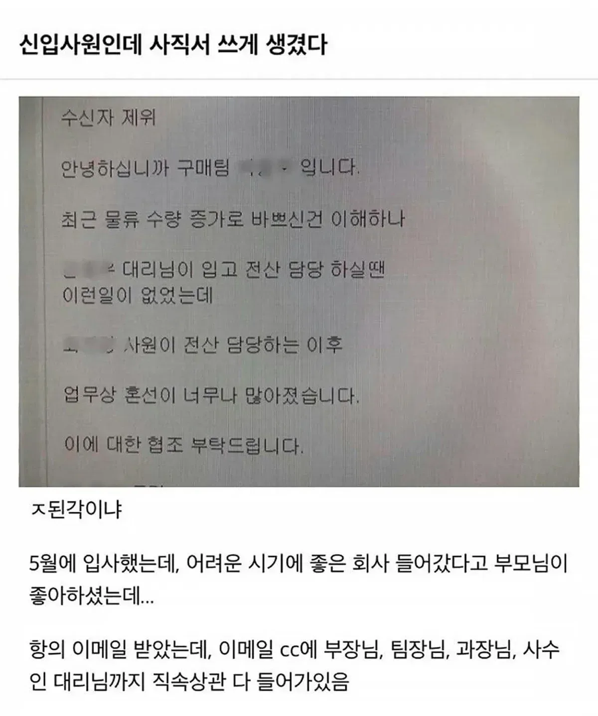 사직서 쓰게 생겼다는 신입사원