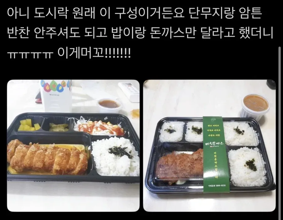 도시락에 반찬 다 빼고 밥이랑 돈까스만 주세요