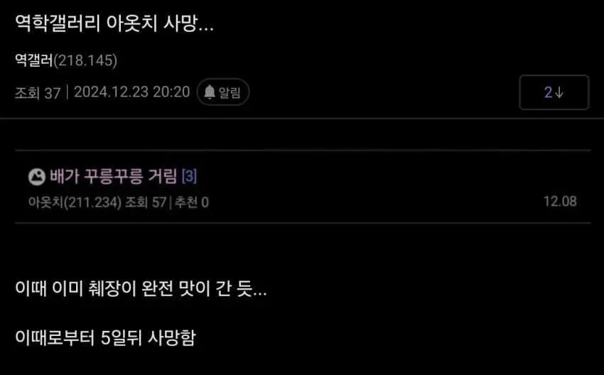 급성 췌장염으로 사망한 사람의 평소 식단