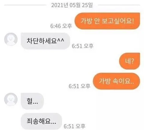 가방 안 보고싶어요!