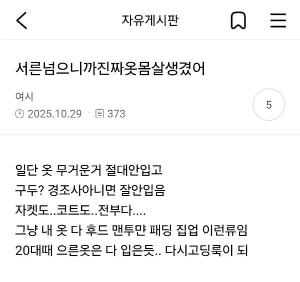서른 넘으니까 진짜 옷몸살 생겼어